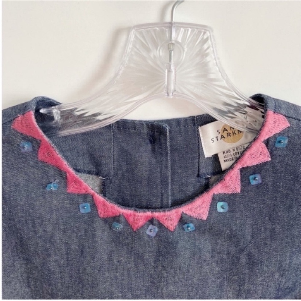 Sandy Starkman top blue denim embroidered sequins art to wear sleeveless - Picture 4 of 8
